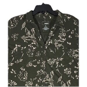 Sonoma Long Sleeve Olive Floral Blouse‎